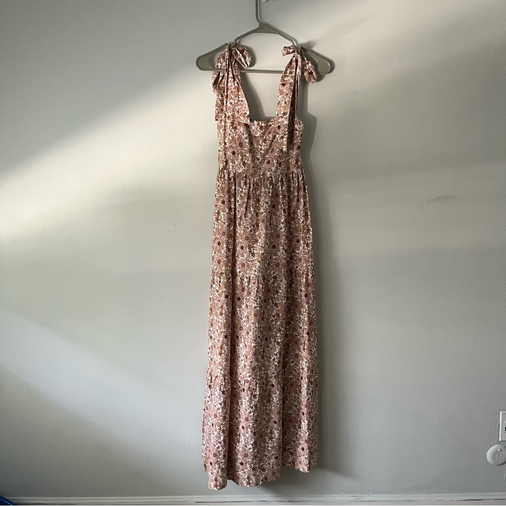 NWOT House of Harlow 1960 Linen Floral Tie Strap Maxi Dress
